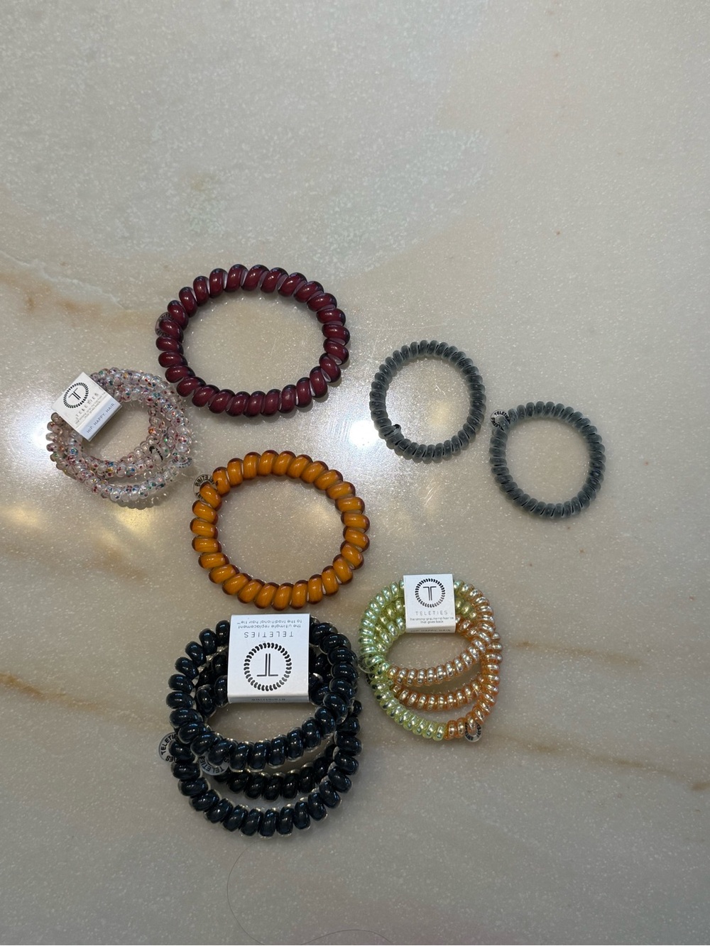 Teleties Coiled Hair Rings - Black, Amber, Burgundy, Gray, Multi